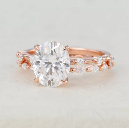 3 CT Oval Pave Moissanite Bridal Set