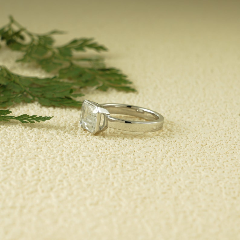 2.0 CT East West Emerald Bezel Moissanite Engagement Ring