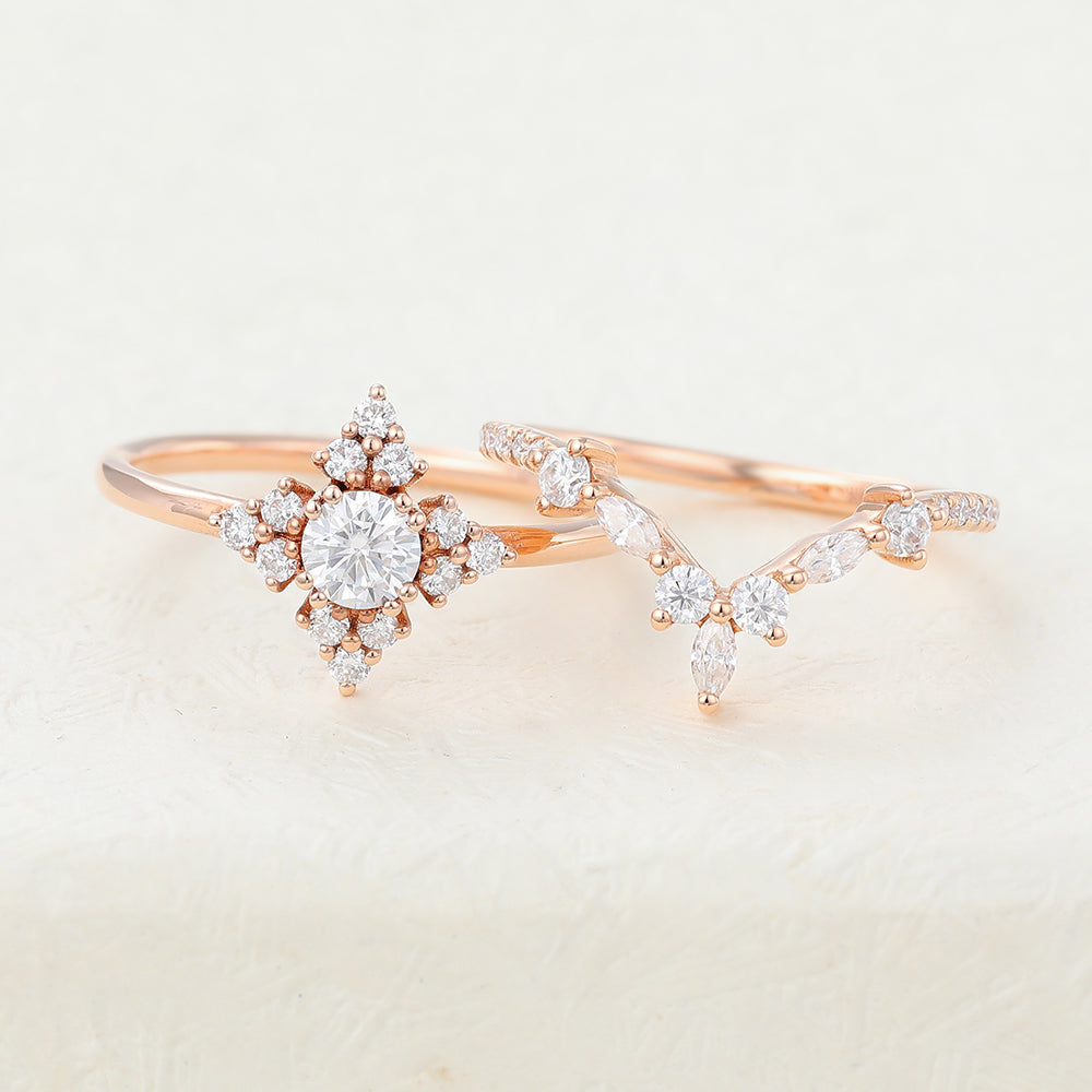 0.22 CT Round Cluster Moissanite Bridal Set