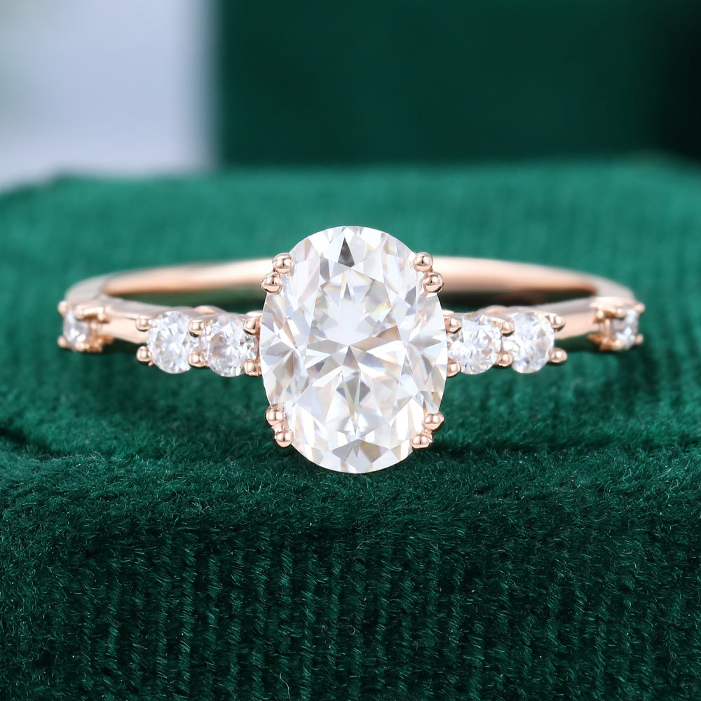 1.33 CT Oval Cluster Moissanite Engagement Ring