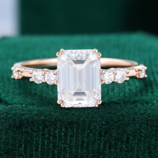 1.6 CT Emerald Cluster Moissanite Engagement Ring