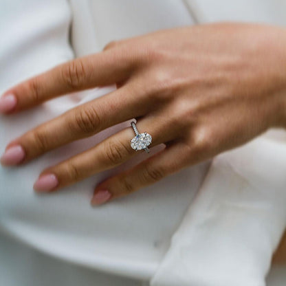 3.5 CT Oval Hidden Halo & Pave Moissanite Engagement Ring