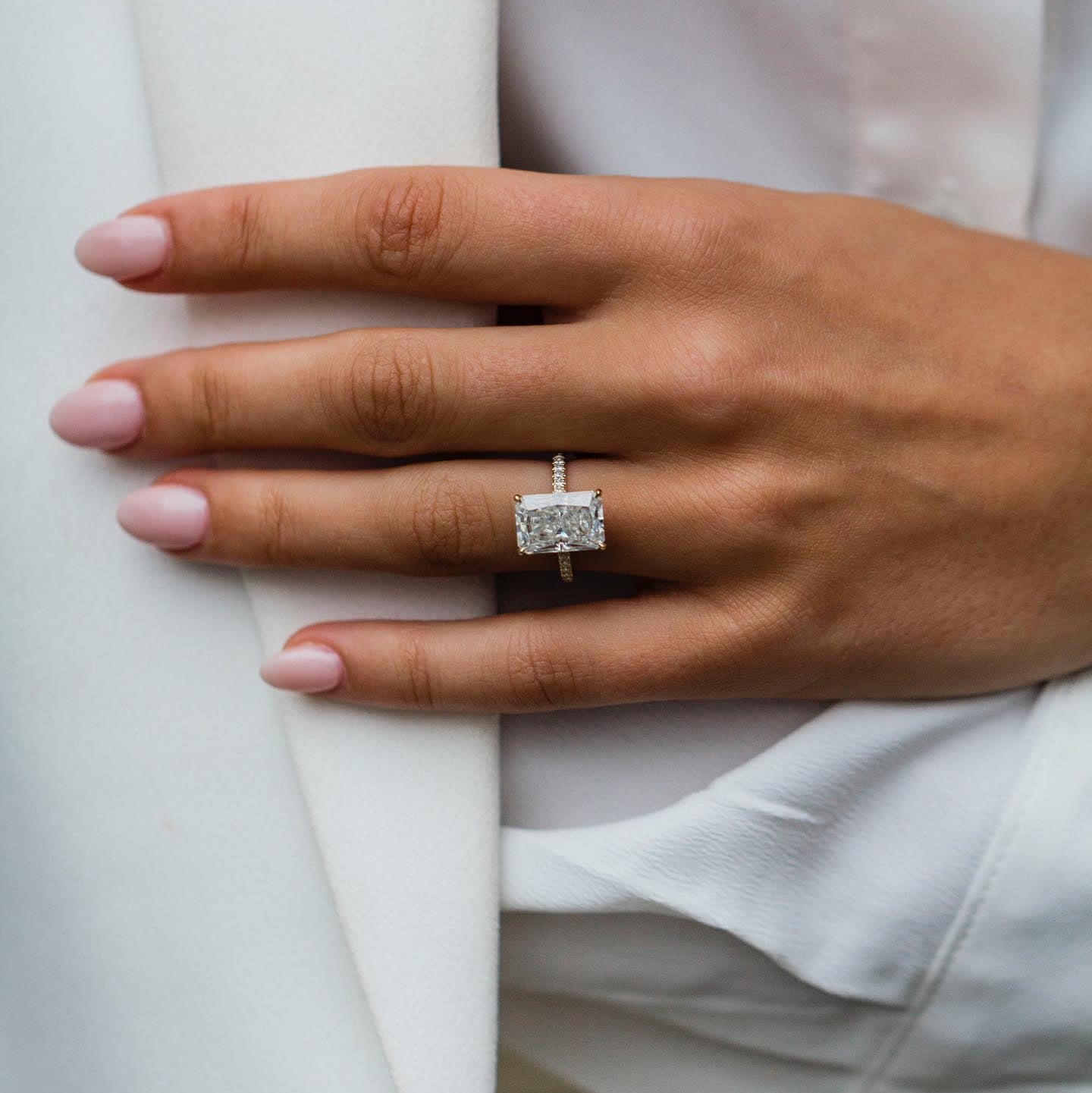 4.8 CT Radiant Hidden Halo & Pave Moissanite Engagement Ring