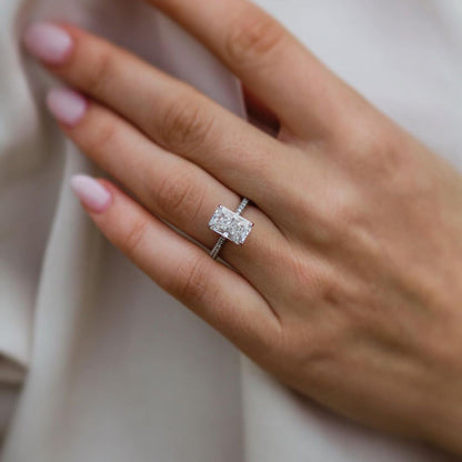 3 CT Radiant Hidden Halo & Pave Moissanite Engagement Ring
