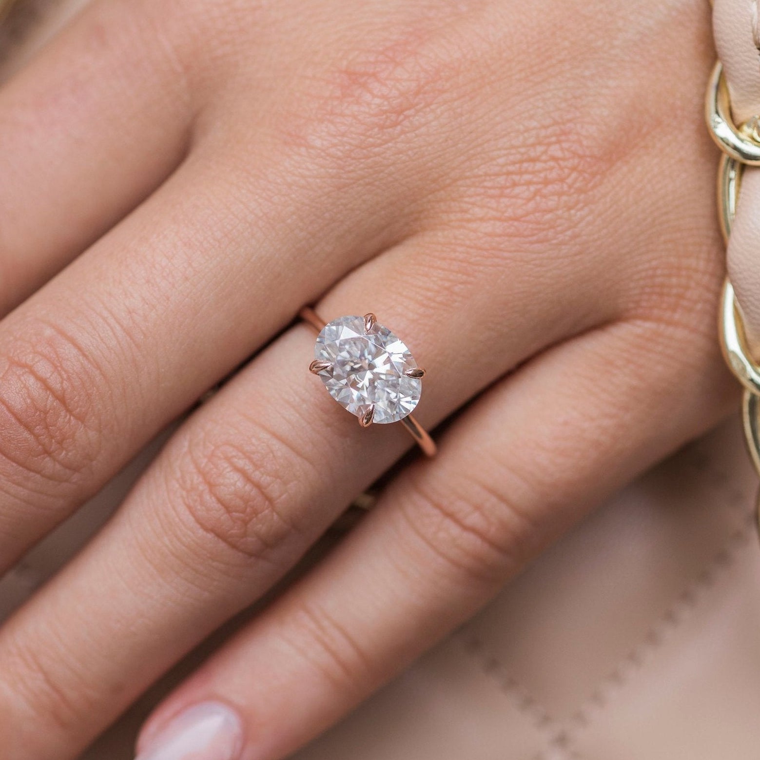 3.5 CT East West Oval Solitaire Moissanite Engagement Ring