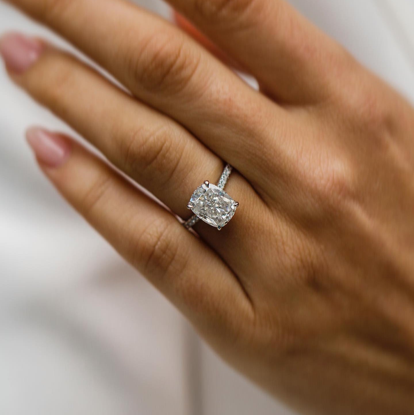 3.2 CT Cushion Hidden Halo & Pave Moissanite Engagement Ring