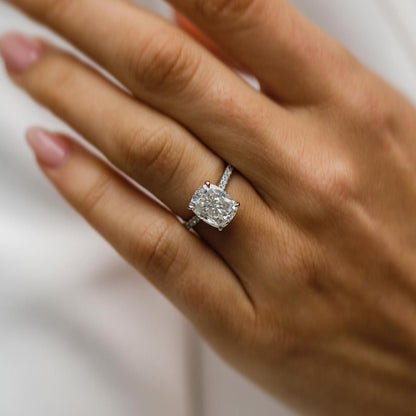 3.2 CT Cushion Hidden Halo & Pave Moissanite Engagement Ring