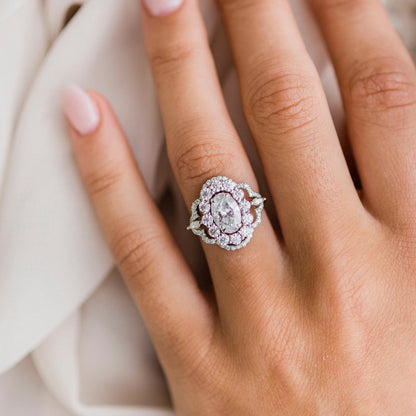 1.85 CT Oval Cluster Moissanite Engagement Ring
