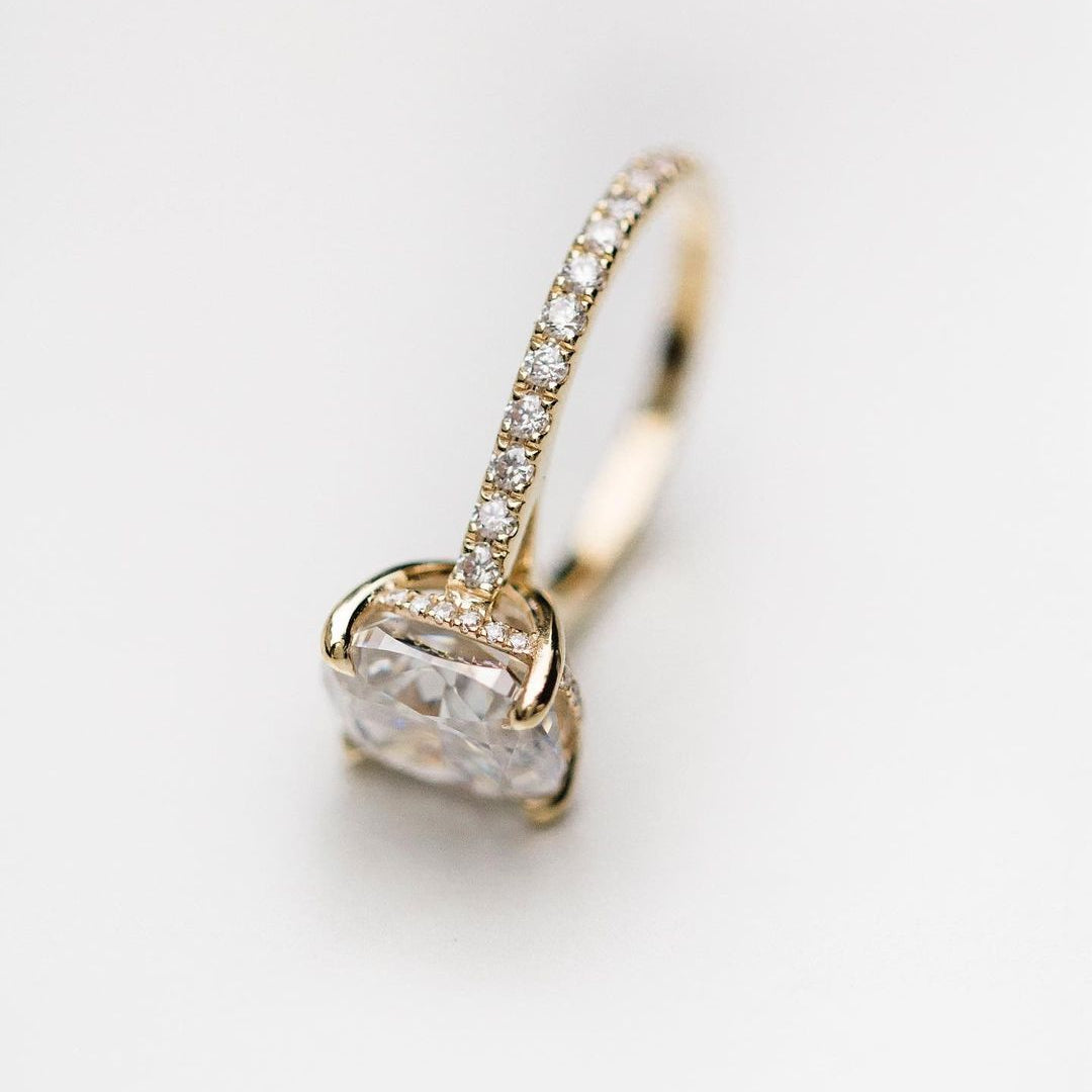 4.65 CT Cushion Hidden Halo & Pave Moissanite Engagement Ring