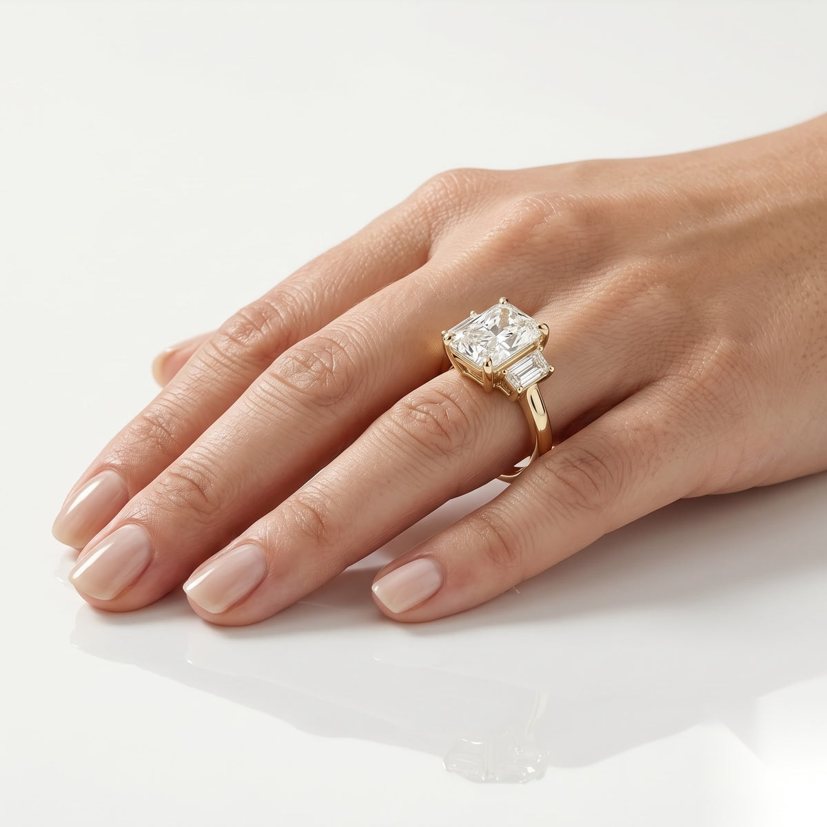 2.5 CT Radiant Three Stone Moissanite Engagement Ring