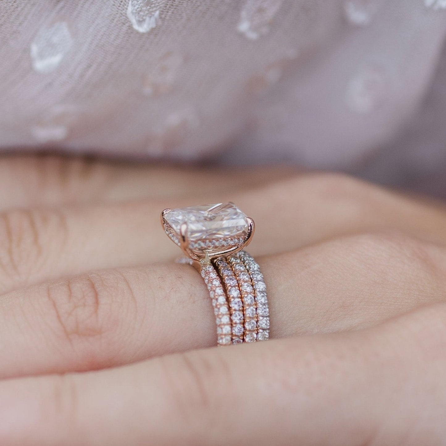 3.55 CT Radiant Hidden Halo & Pave Moissanite Engagement Ring
