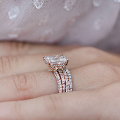 3.55 CT Radiant Hidden Halo & Pave Moissanite Engagement Ring