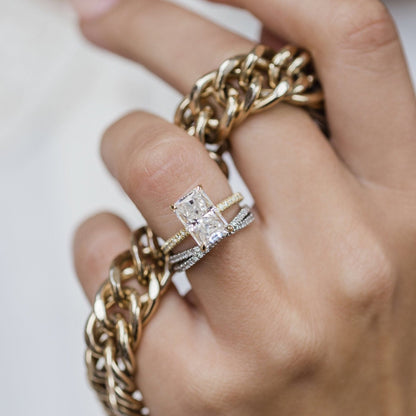 3 CT Radiant Hidden Halo & Pave Moissanite Engagement Ring