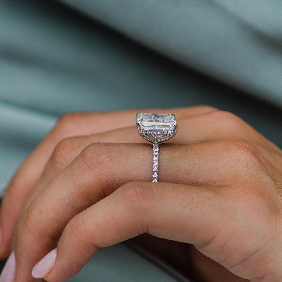 4.79 CT Radiant Hidden Halo & Pave Moissanite Engagement Ring