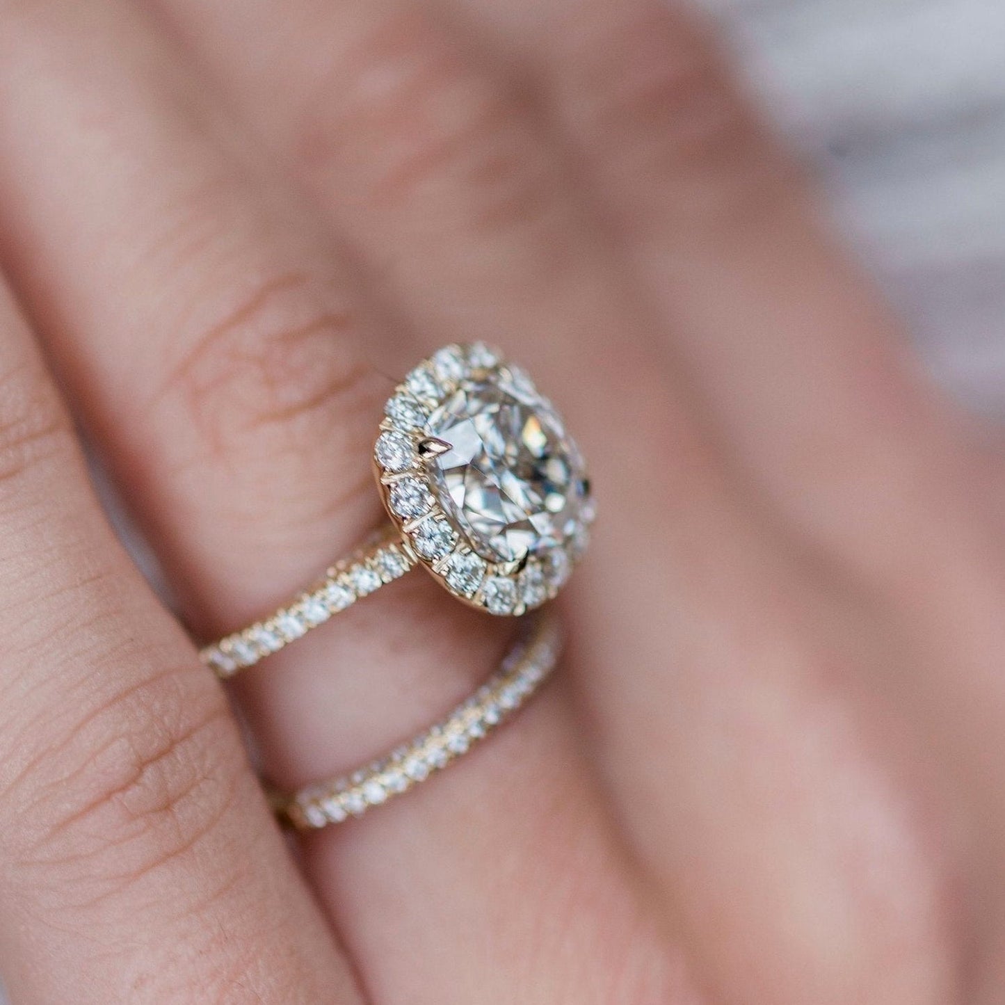 4 CT Cushion Halo & Pave Moissanite Engagement Ring