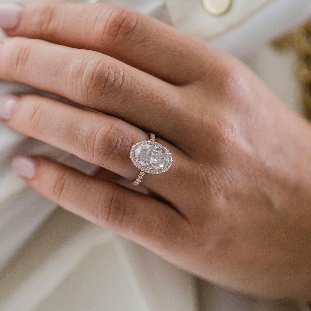 4 CT Oval Halo & Pave Moissanite Engagement Ring