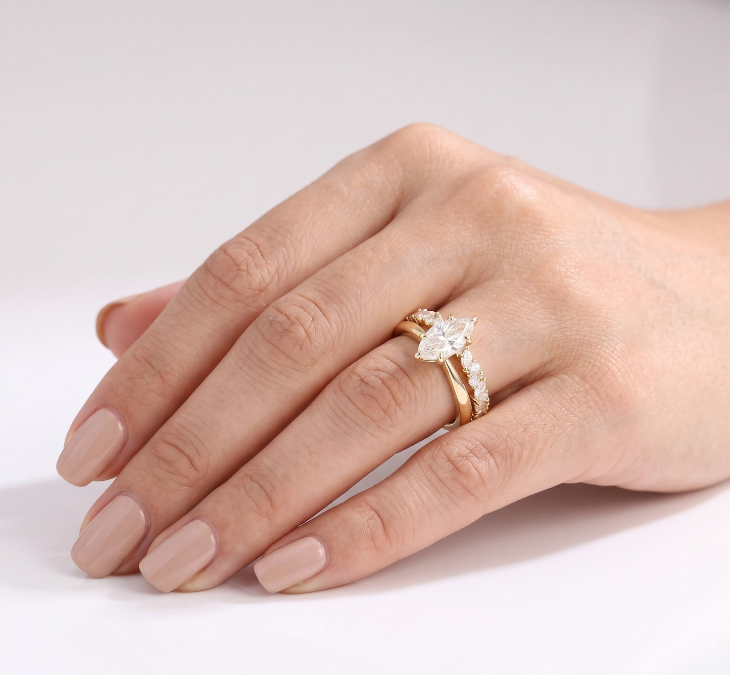 1.5 CT Marquise Solitaire Moissanite Bridal Set