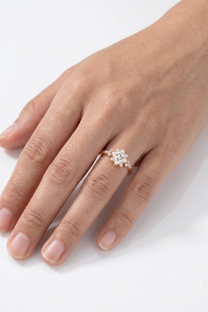 1 CT Princess Cluster Moissanite Engagement Ring