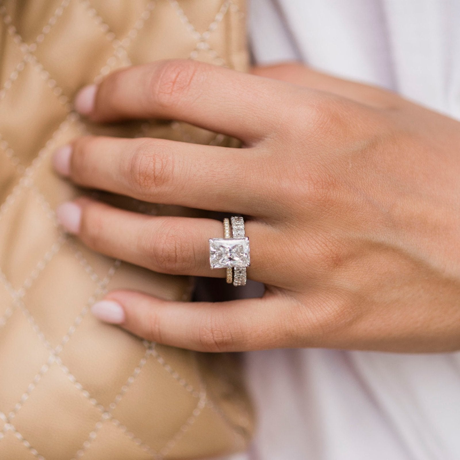 4.6 CT Radiant Hidden Halo & Pave Moissanite Engagement Ring