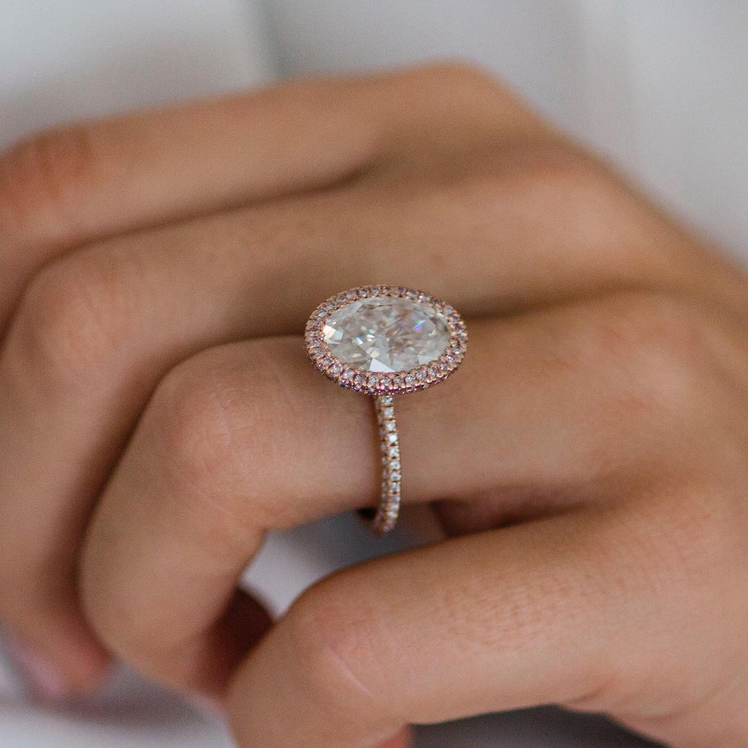 4 CT Oval Halo & Pave Moissanite Engagement Ring