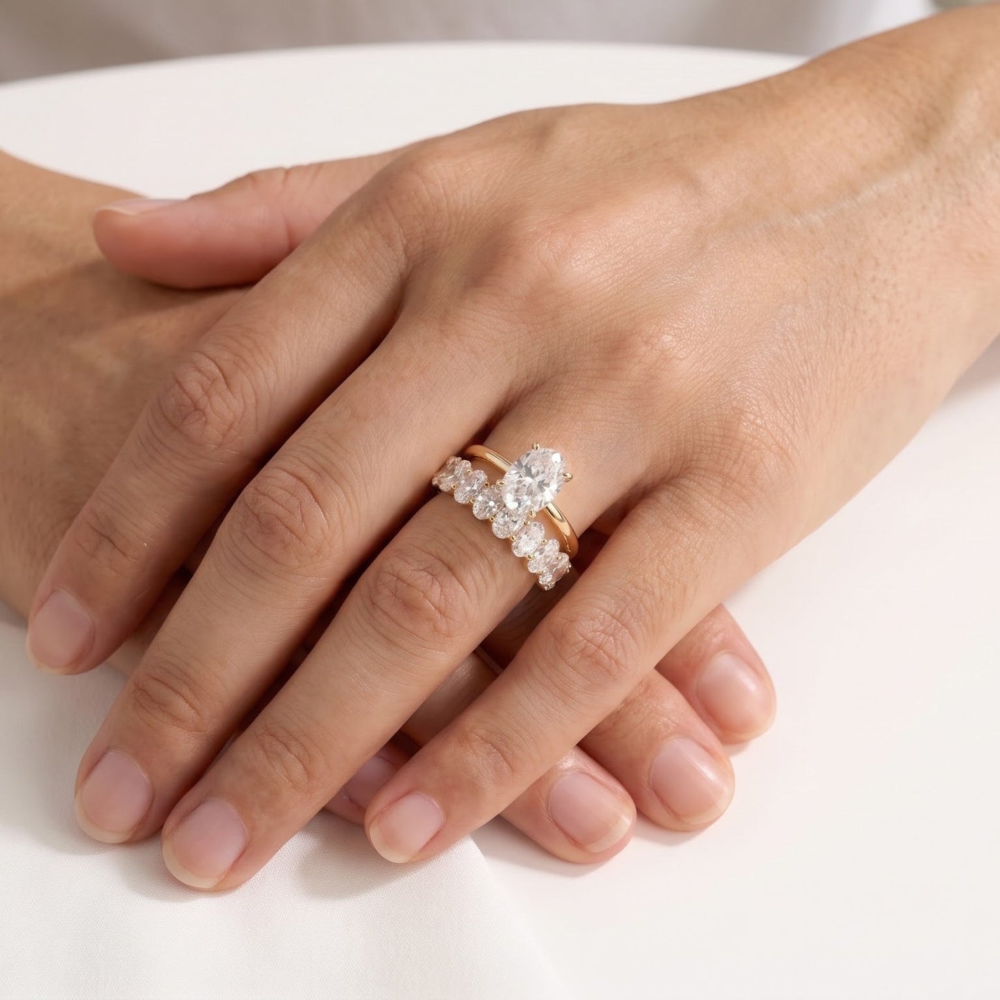 1.5 CT Oval Solitaire Moissanite Bridal Set