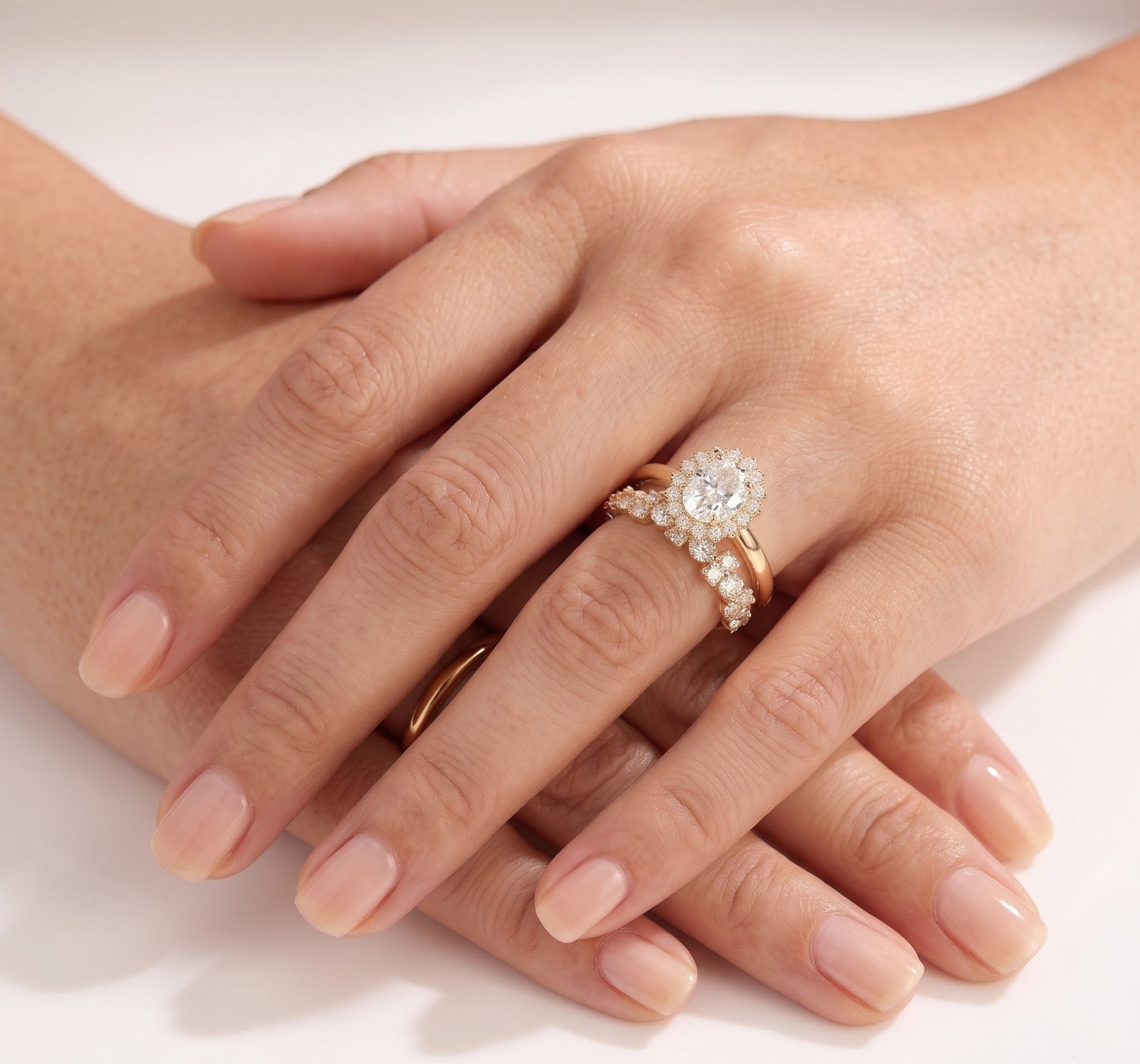 2 CT Oval Halo Moissanite Bridal Set