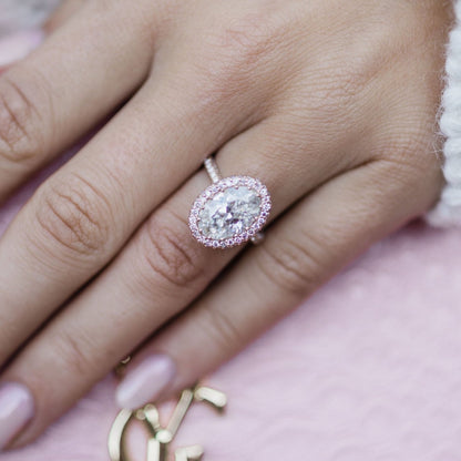 3.9 CT Oval Halo & Pave Moissanite Engagement Ring