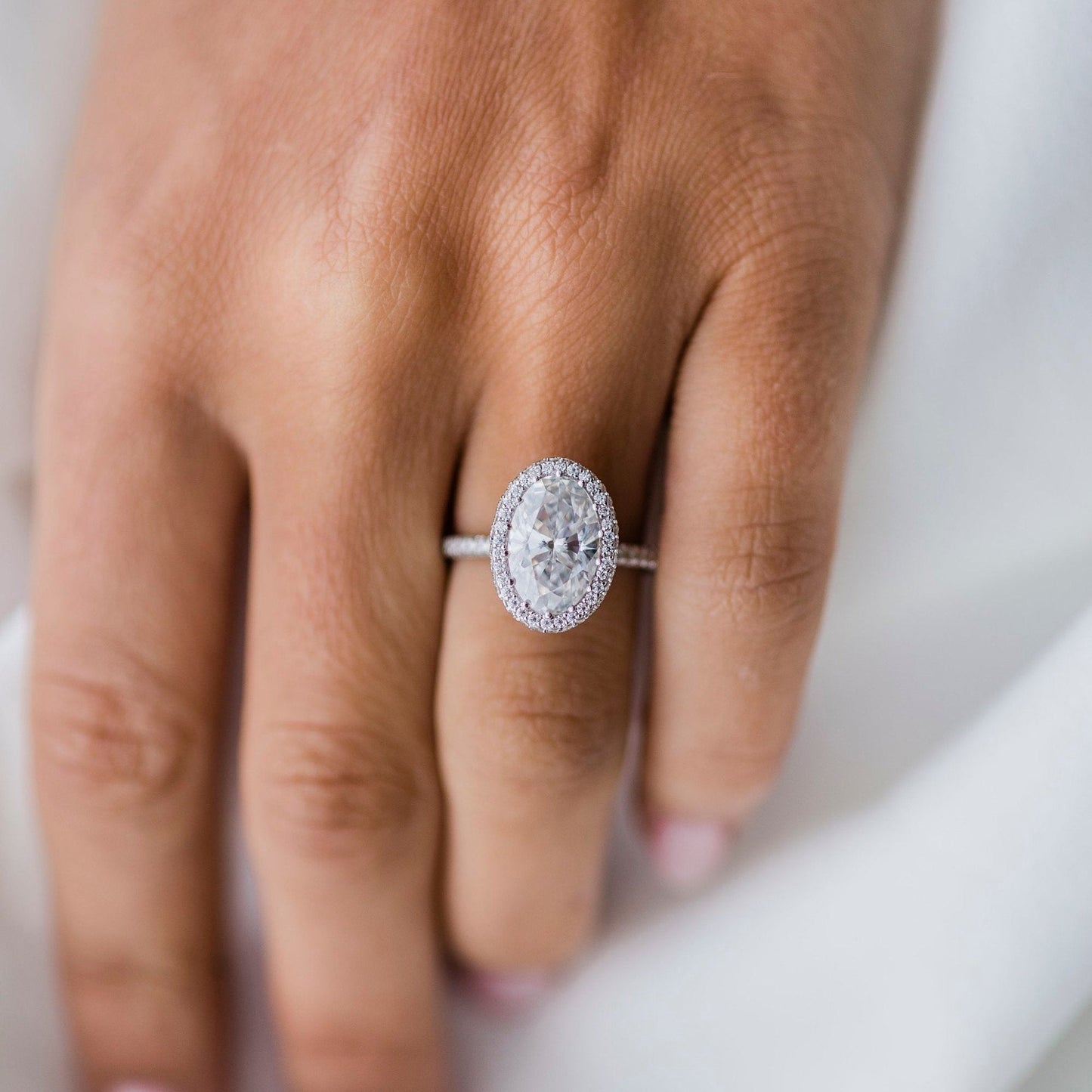 3.85 CT Oval Halo & Pave Moissanite Engagement Ring