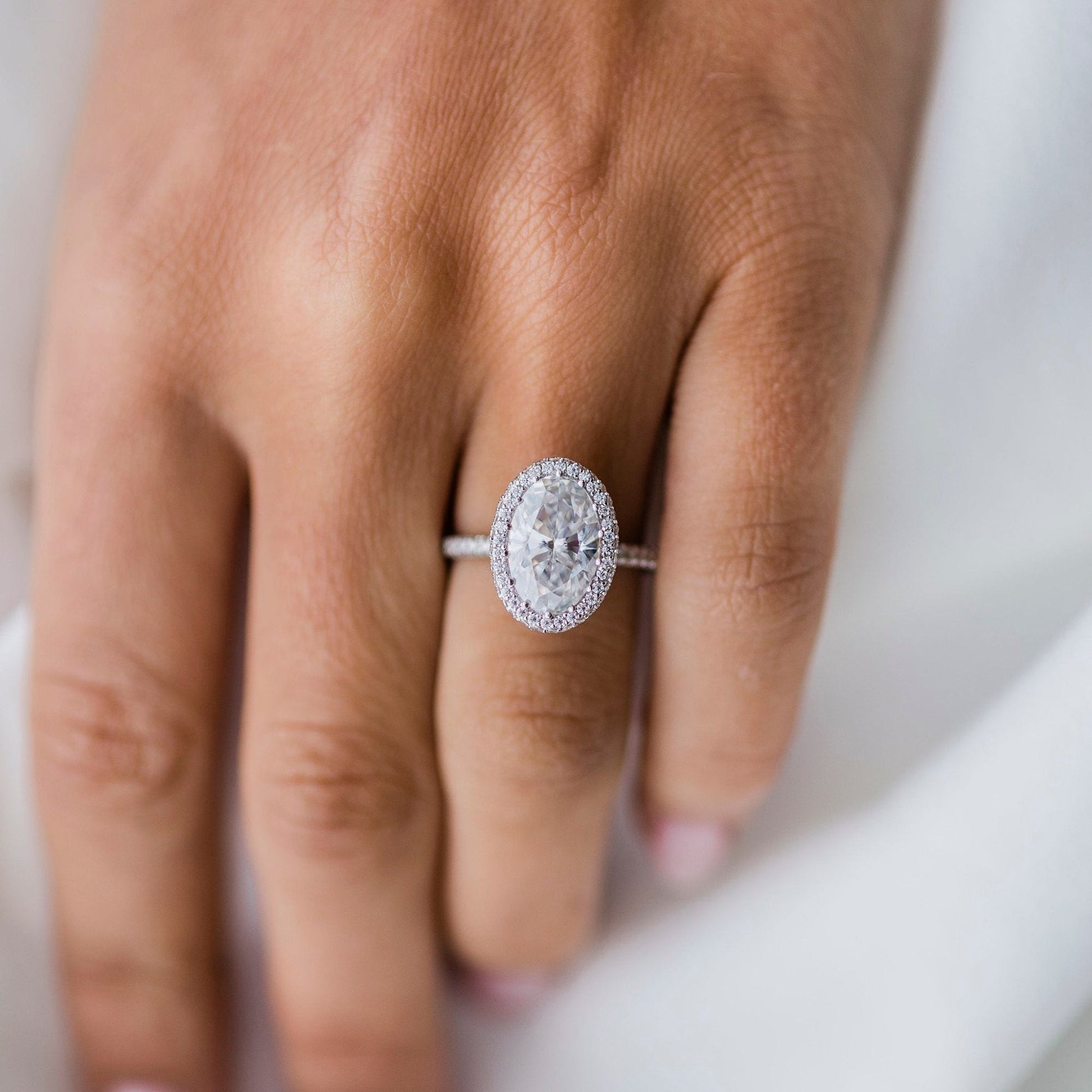 3.85 CT Oval Halo & Pave Moissanite Engagement Ring