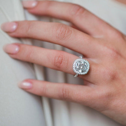 3.6 CT Cushion Halo & Pave Moissanite Engagement Ring