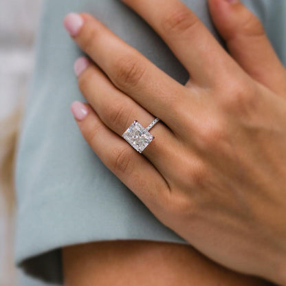 4.79 CT Radiant Hidden Halo & Pave Moissanite Engagement Ring