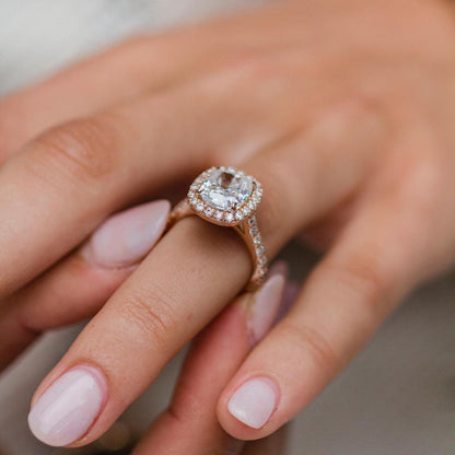 2.3 CT Cushion Halo & Pave Moissanite Engagement Ring