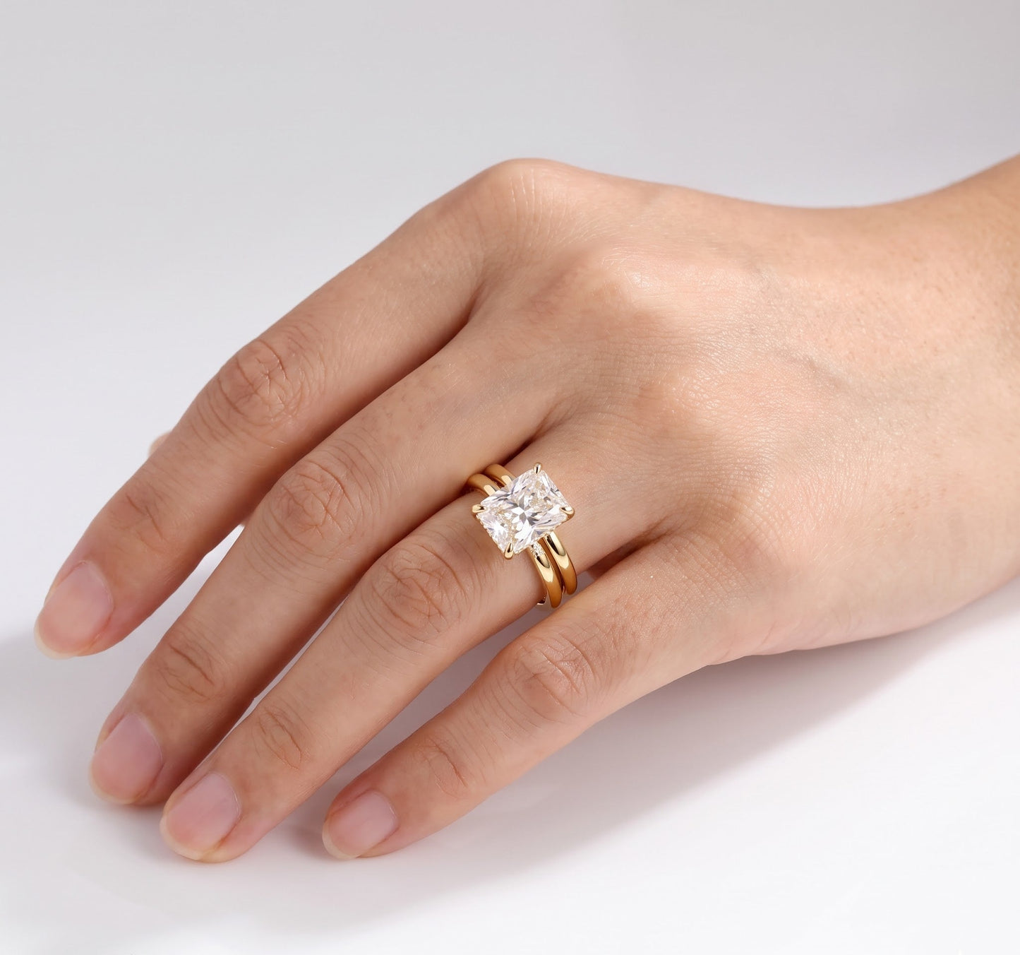 2 CT Radiant Hidden Halo & Pave Moissanite Bridal Set