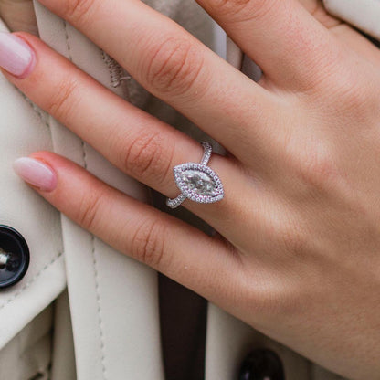 2 CT Marquise Halo & Pave Moissanite Engagement Ring