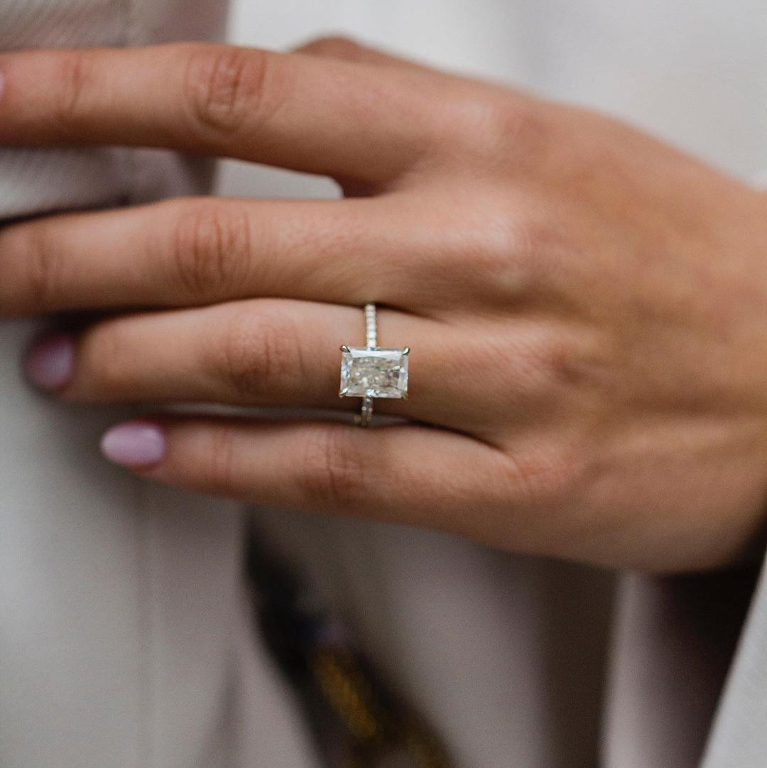 3.55 CT Radiant Hidden Halo & Pave Moissanite Engagement Ring