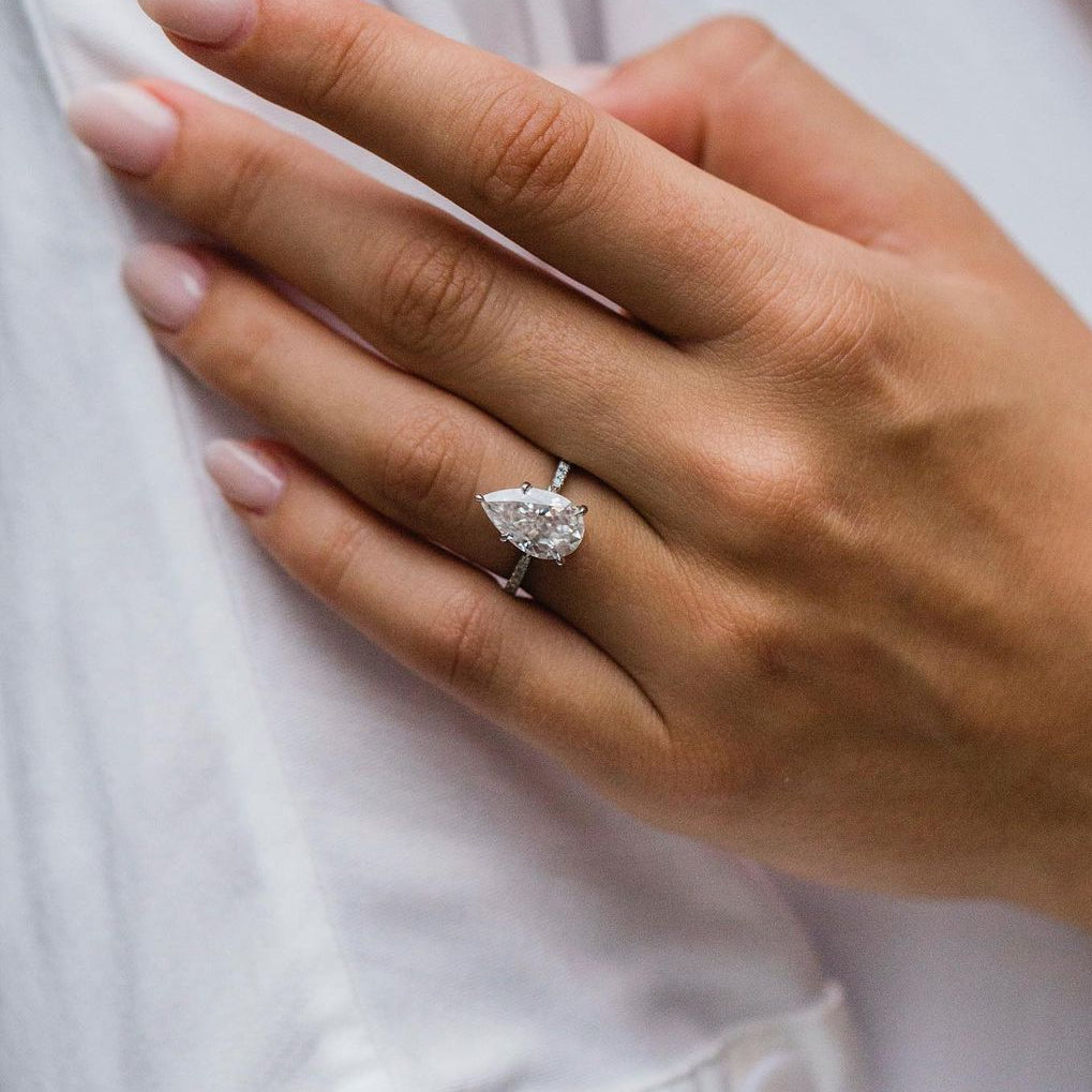 4.1 CT Pear Pave Moissanite Engagement Ring