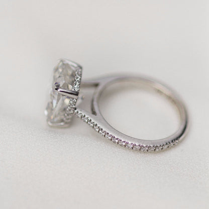 4.65 CT Elongated Cushion Hidden Halo & Pave Moissanite Engagement Ring
