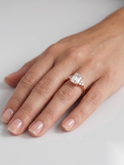 1 CT Emerald Cluster Moissanite Engagement Ring