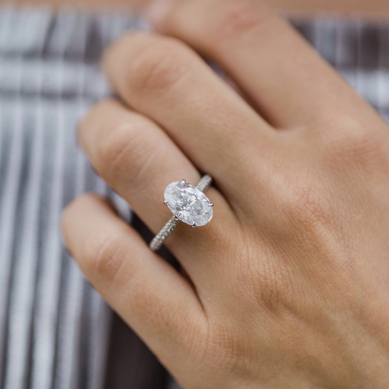 3.4 CT Oval Hidden Halo & Pave Moissanite Engagement Ring