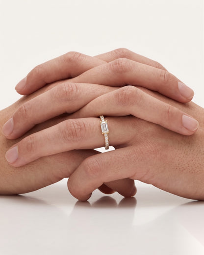 0.14 CT Baguette Pave Moissanite Engagement Ring
