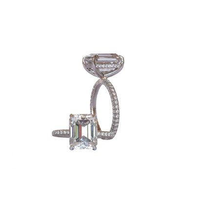 3.25 CT Emerald Hidden Halo & Pave Moissanite Engagement Ring