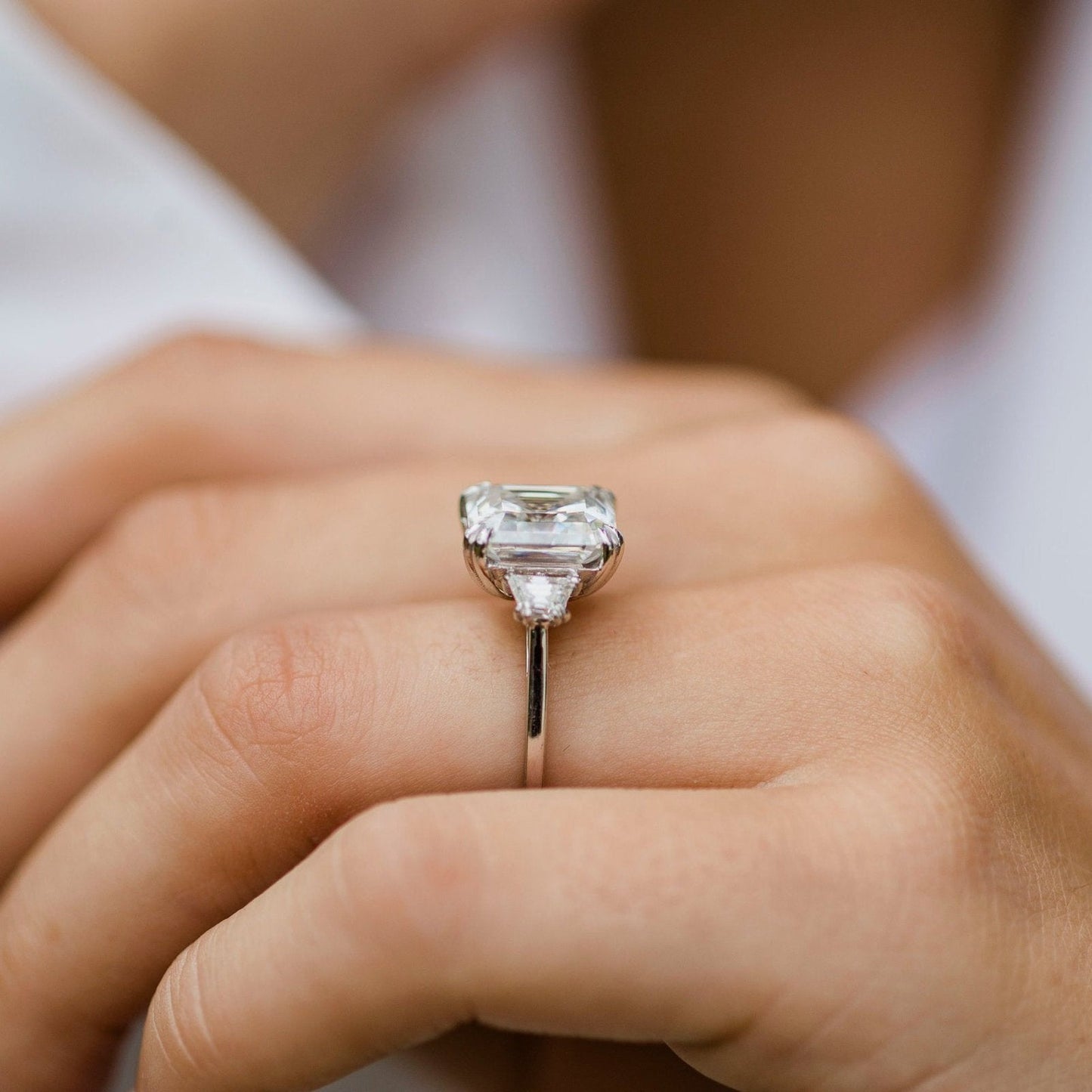 4.1 CT Asscher Three Stone Moissanite Engagement Ring