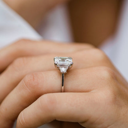 4.1 CT Asscher Three Stone Moissanite Engagement Ring