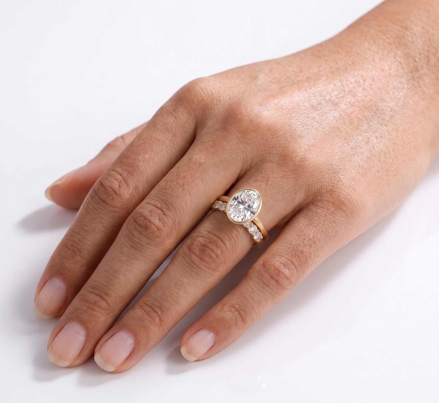 2 CT Oval Bezel Solitaire Moissanite Bridal Set