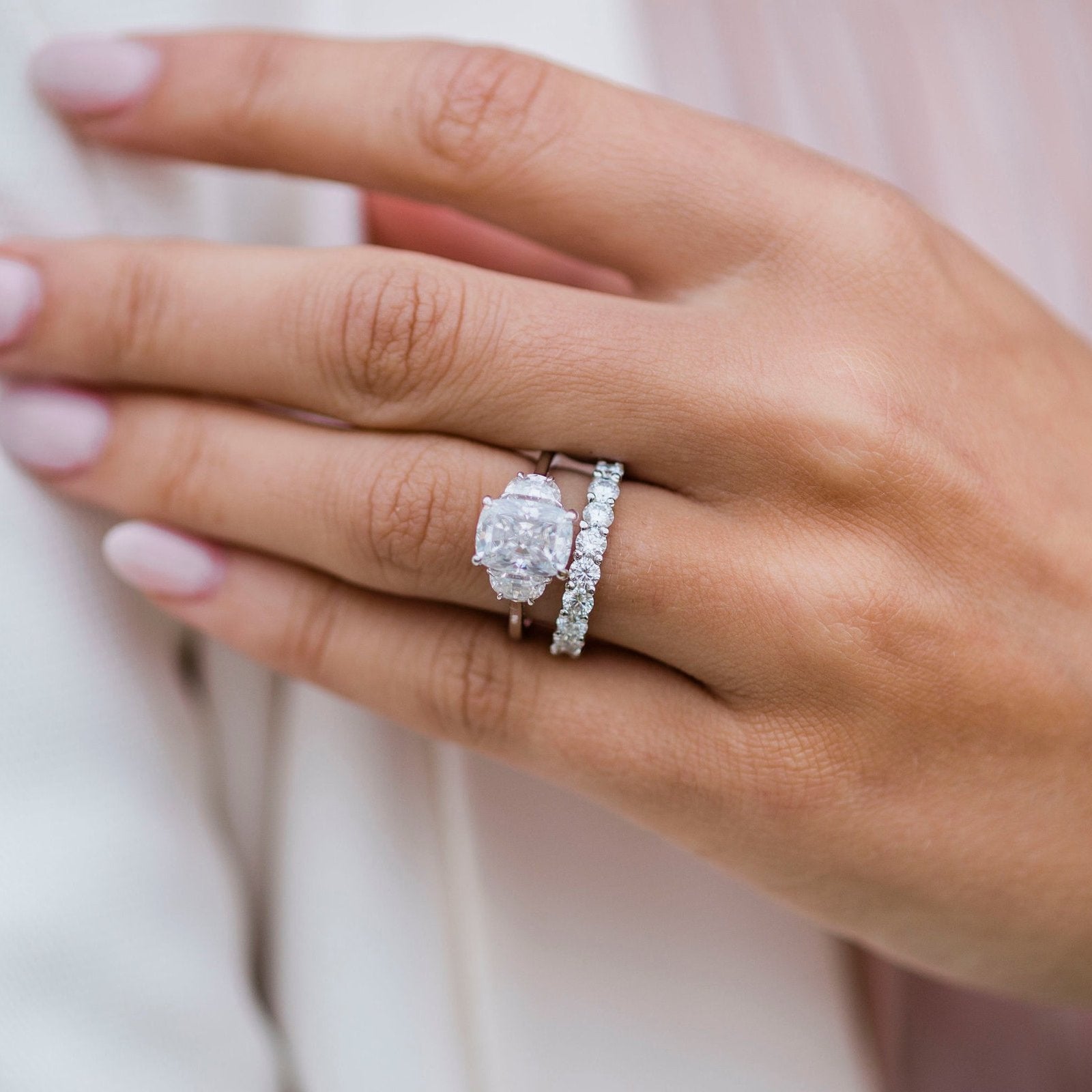 2.5 CT Elongated Cushion Three Stone Moissanite Engagement Ring