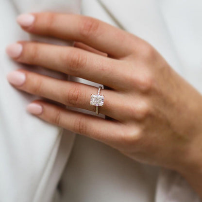 2.4 CT Radiant Hidden Halo & Pave Moissanite Engagement Ring
