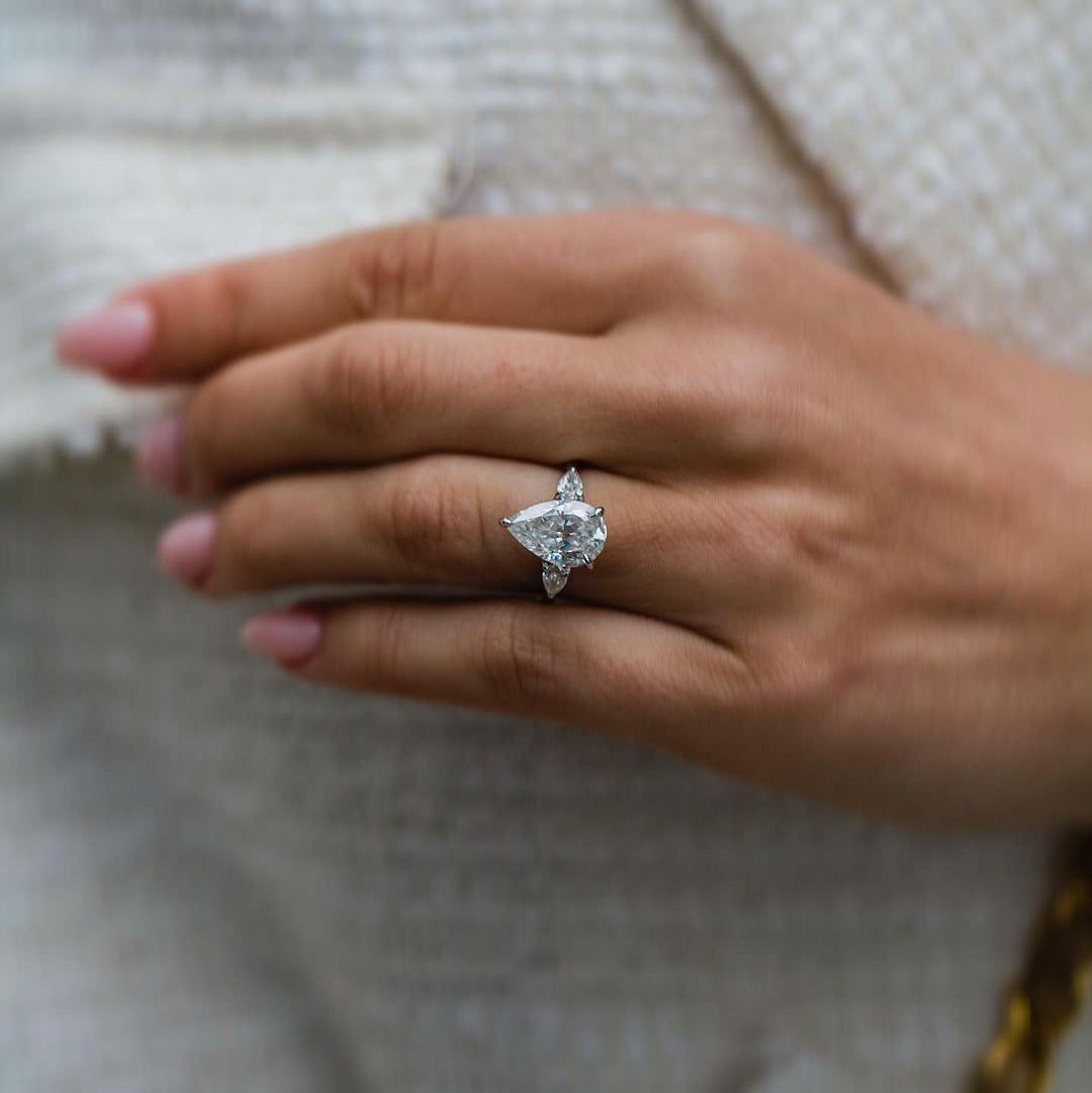4.2 CT Pear Three Stone Moissanite Engagement Ring