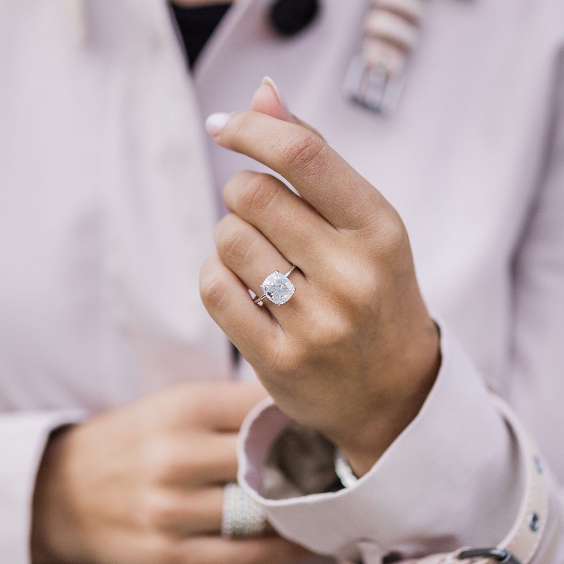 4.5 CT Cushion Solitaire Moissanite Engagement Ring