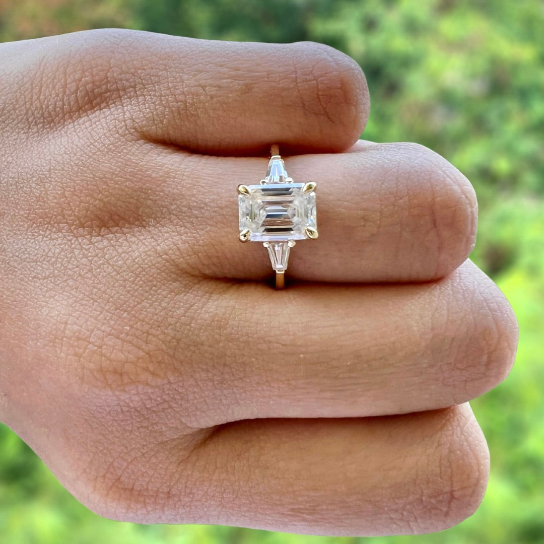1.9 CT Emerald Three Stone Moissanite Engagement Ring