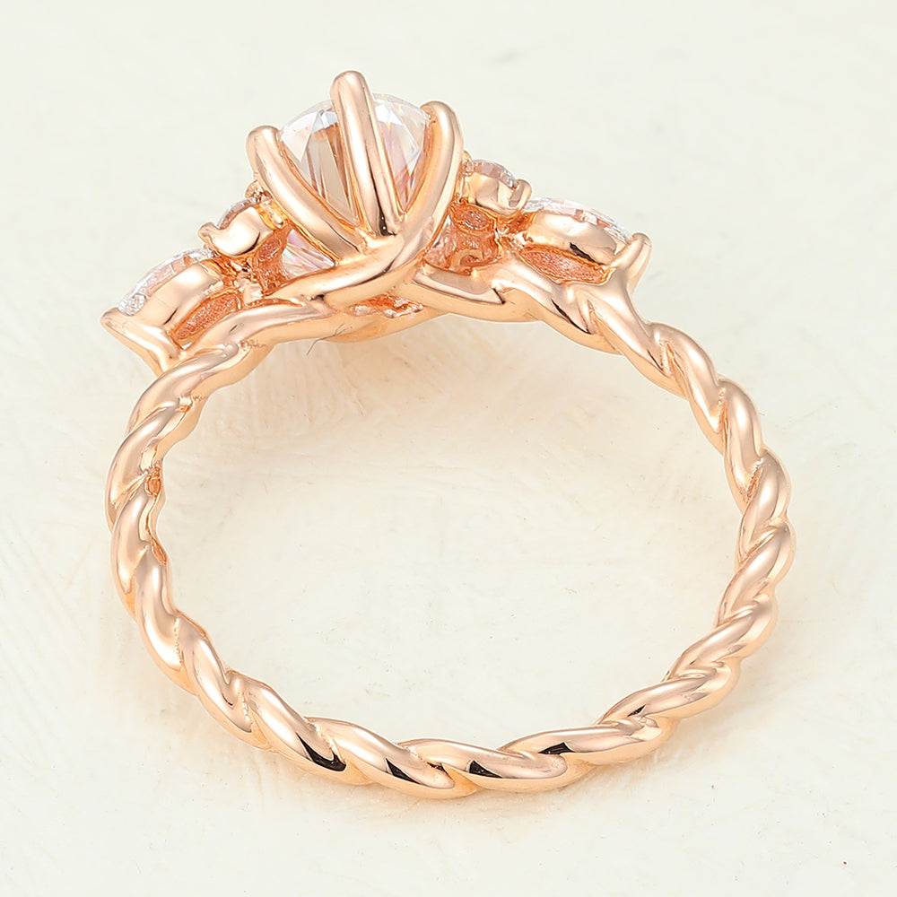 1.33 CT Oval Cluster Twisted Shank Moissanite Engagement Ring